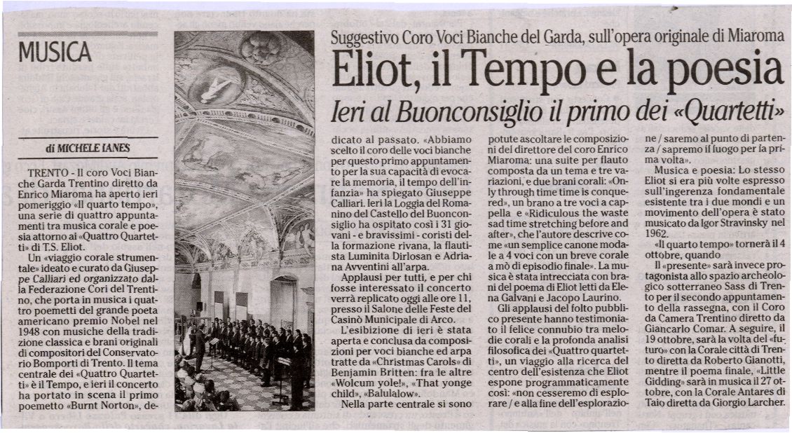 2006-09-24 00:00:00 - Eliot, il Tempo e la poesia - Ianes Michele - Adige